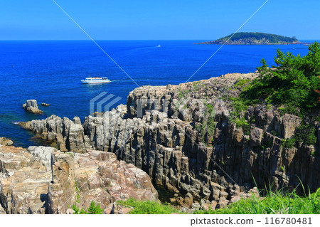 [Fukui Prefecture] Tojinbo and Oshima (Echizen Coast) under fine weather 116780481