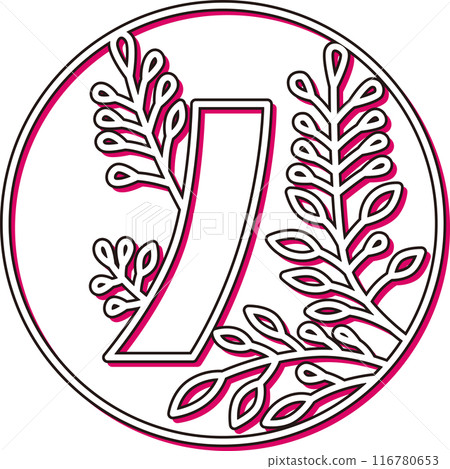 彩色陰影圓形簡單花札、汶月、萩、紅短、七月、萩、紅短 116780653