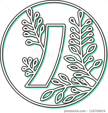 彩色陰影圓形簡單花札、汶月、萩、紅短、七月、萩、紅短 116780654