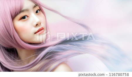 Pastel pink hair color. Cosplay girl of anime character. Pastel pink hair color. Cosplay girl of anime character. 116780758