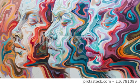 A vibrant, psychedelic artwork depicts multiple...-插圖素材 [116781089 ...