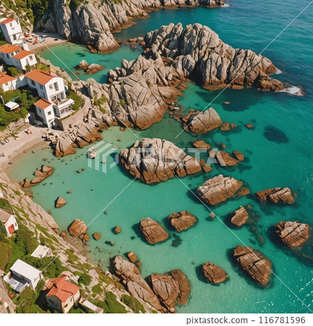 Emerald green sea and white buildings 116781596