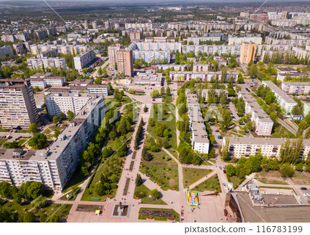 Aerial view of typical buildings at residential district. City Old Oskol. Russia Aerial view of typical buildings at residential district. City Old Oskol. Russia 116783199
