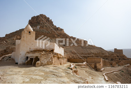 Ksar Guermessa located under the peak of Ras Oum Moutmana, Tunisia 116783211