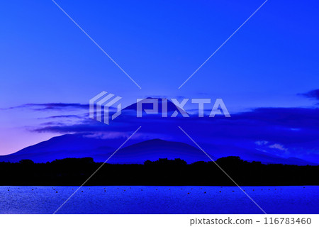 View of Mt. Fuji at dawn from Lake Shojiko View of Mt. Fuji at dawn from Lake Shojiko 116783460