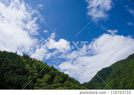 清爽的夏日山巒與夏日天空《夏日影像/背景素材》 清爽的夏日山巒與夏日天空《夏日影像/背景素材》 116783710