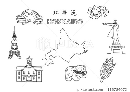 Simple hand-drawn Hokkaido illustration set Simple hand-drawn Hokkaido illustration set 116784072