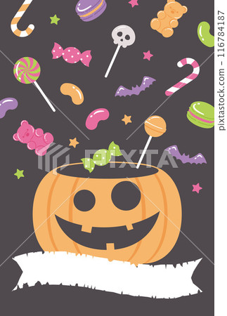 Pop Halloween pumpkin and candy background illustration 116784187