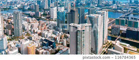 Aerial view of Odaiba Harbor in Tokyo, Japan Aerial view of Odaiba Harbor in Tokyo, Japan 116784365