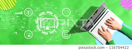 Telehealth theme with person using a laptop Telehealth theme with person using a laptop 116784422