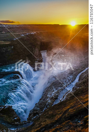 Iceland Gullfoss waterfall and sunrise Iceland Gullfoss waterfall and sunrise 116785047
