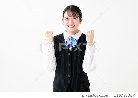 A woman in uniform doing a guts pose A woman in uniform doing a guts pose 116785397