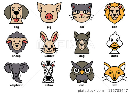 Set of various animal icons in line style 116785447