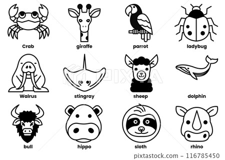 Set of various animal icons in line style Set of various animal icons in line style 116785450