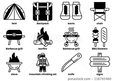 Set of fishing and camping icons in line style. 116785460