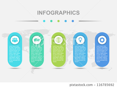 Infographic design template with 5 colorful rounded regtangle badges Infographic design template with 5 colorful rounded regtangle badges 116785692