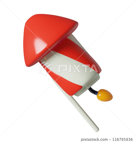 Holiday firework rocket 3d realistic icon. Minimal red and white three dimensional vector firecracker 116785836