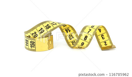 Yellow measuring tape isolated on white background 116785962