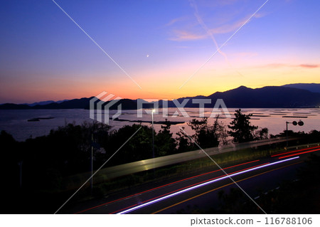 The Seto Inland Sea and Sazanami Kaido at dusk The Seto Inland Sea and Sazanami Kaido at dusk 116788106