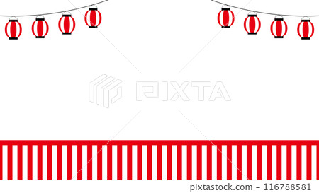 Lantern and red and white curtain Summer festival frame background Lantern and red and white curtain Summer festival frame background 116788581