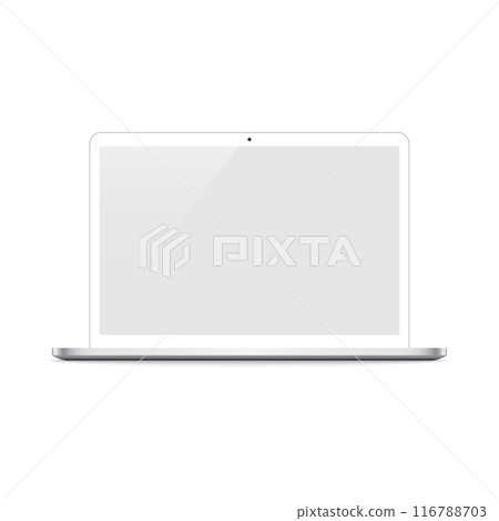 Minimalistic laptop with blank screen, ideal for mockups or presentations. Vector 116788703