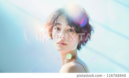 光下皮膚美麗的日本美女模特兒肖像 116788848