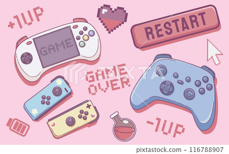 Cute kawaii video gamer girl retro vector set 116788907