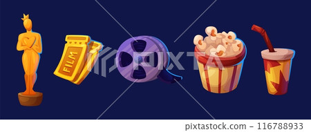 Popcorn and oscar cinema icon. Movie element set 116788933