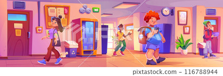 Student kids and teens walking in school hall 116788944