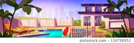 Front villa exterior with modern swimming pool 116788952