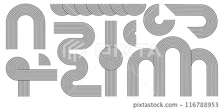 Zen arch set, simple line arch and shapes. Geometric Japanese zen pattern minimal elements. Boho style strips, 116788953