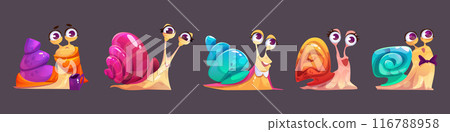Cute snail slug character set. Slow slime animal Cute snail slug character set. Slow slime animal 116788958