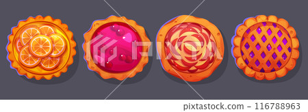 Apple tart cake. Pie top view food illustration 116788963