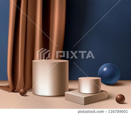3d silk curtain and product podium background 116789001