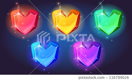 Magic crystal heart for game. Ice gem stone icon Magic crystal heart for game. Ice gem stone icon 116789026