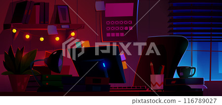 Workplace table in home room for remote work 116789027
