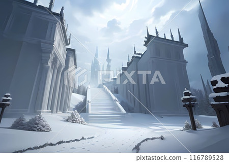 遊戲背景 冰雪之國被摧毀的教堂城市景觀 116789528