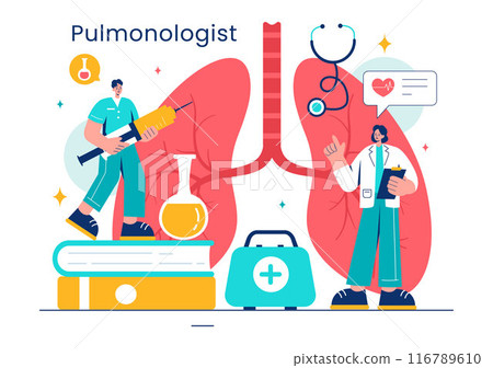 Pulmonologist Vector Illustration with Pulmonology Doctor, Lungs, Respiratory System Examination, and Treatment in Flat Style Cartoon Background 116789610