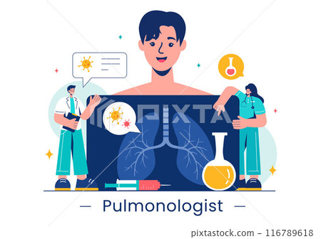 Pulmonologist Vector Illustration with Pulmonology Doctor, Lungs, Respiratory System Examination, and Treatment in Flat Style Cartoon Background 116789618