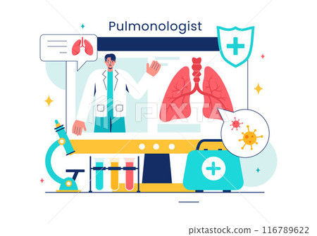 Pulmonologist Vector Illustration with Pulmonology Doctor, Lungs, Respiratory System Examination, and Treatment in Flat Style Cartoon Background 116789622