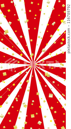 Sunburst and gold foil confetti vertical banner background / red and white Sunburst and gold foil confetti vertical banner background / red and white 116789792