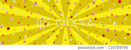 Sunburst and gold foil confetti horizontal banner background / gold Sunburst and gold foil confetti horizontal banner background / gold 116789798