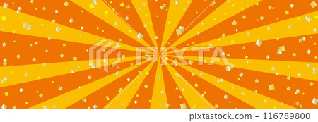 水平橫幅背景與旭日和金箔五彩紙屑/橙色 水平橫幅背景與旭日和金箔五彩紙屑/橙色 116789800