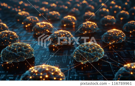 Brain system. AI futuristic cyberspace. Digital cyber neural technology. Business internet innovation. Electric idea. Abstract computer artificial intelligence. 116789961