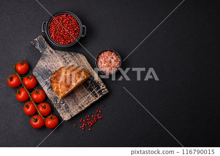 Smoked meatloaf or sausage with salt, spices and herbs Smoked meatloaf or sausage with salt, spices and herbs 116790015