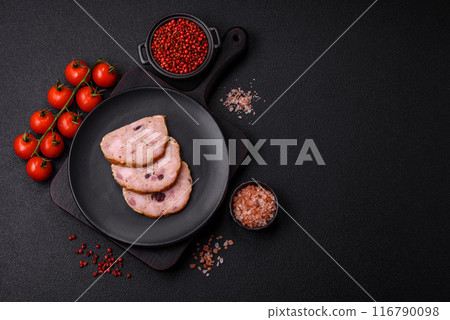 Smoked meatloaf or sausage with salt, spices and herbs Smoked meatloaf or sausage with salt, spices and herbs 116790098