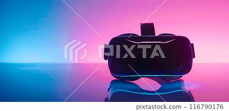 modern black virtual reality glasses on colorful background, copy space modern black virtual reality glasses on colorful background, copy space 116790176