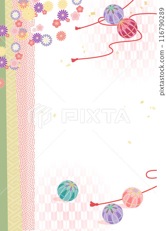 Japanese pattern background illustration of Temari and flowers 116790289