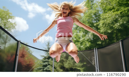 Trampolines provide a fun way to get exercise and can be enjoyed 116790290