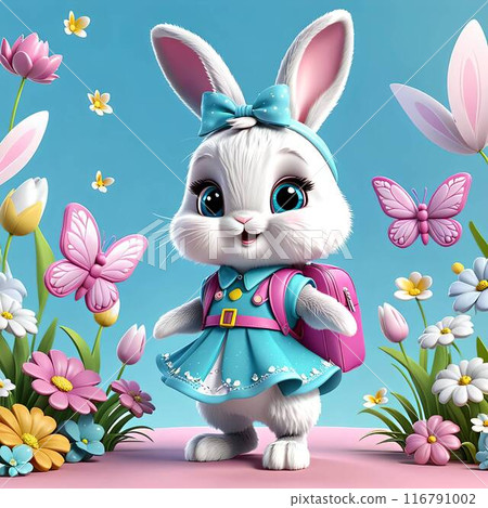 Cute little bunny in a blue dress. Cute little bunny in a blue dress. 116791002